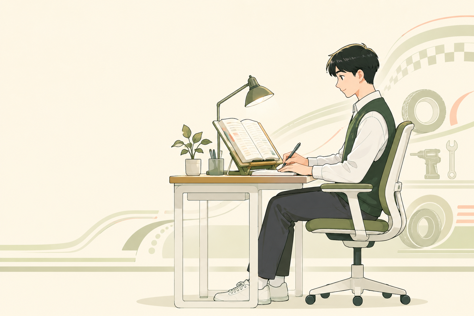 독서대를 사용해 바른 자세로 공부하는 수험생